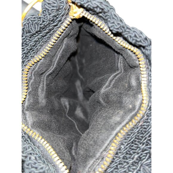 Vintage Black Crocheted Popcorn Stitch Handbag Small Purse Mid Century Used - Picture 6 of 16